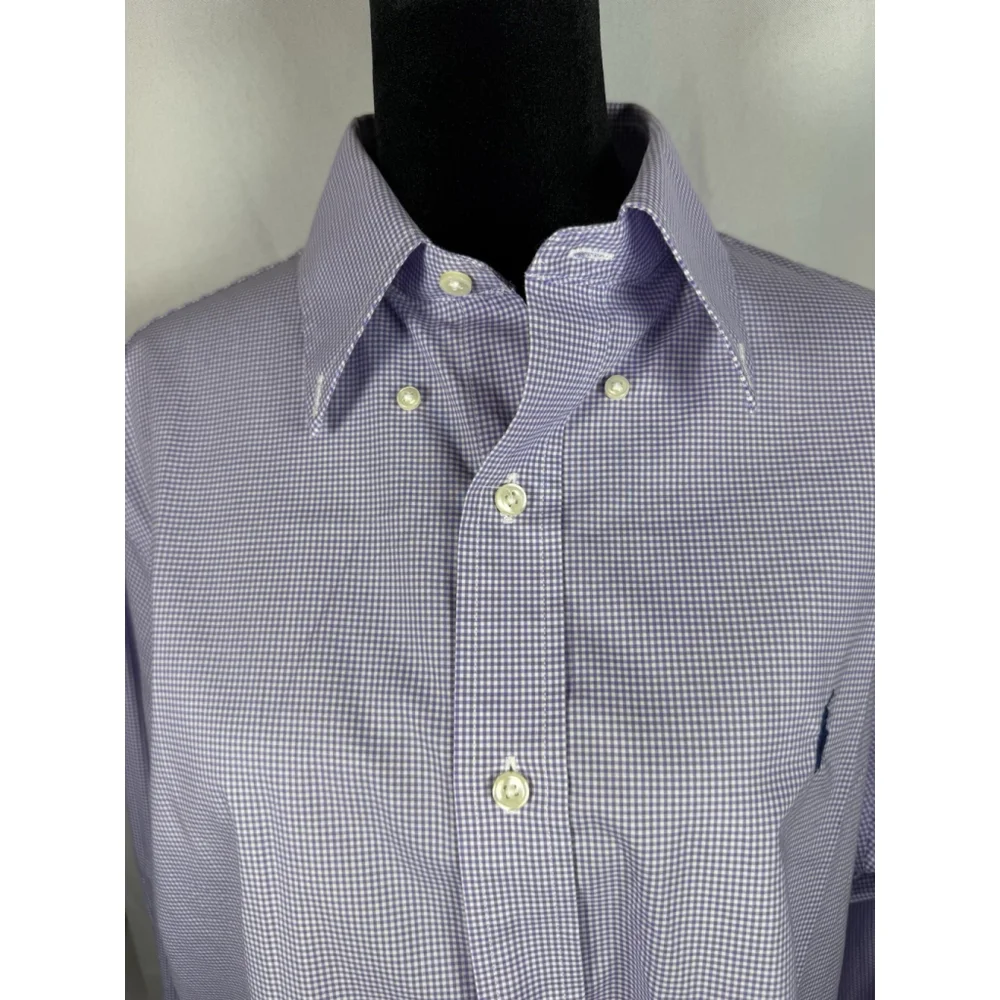Ralph Lauren Men Dress Shirt 15.5 - 32 / 33 Long Sleeves Purple White Check Med